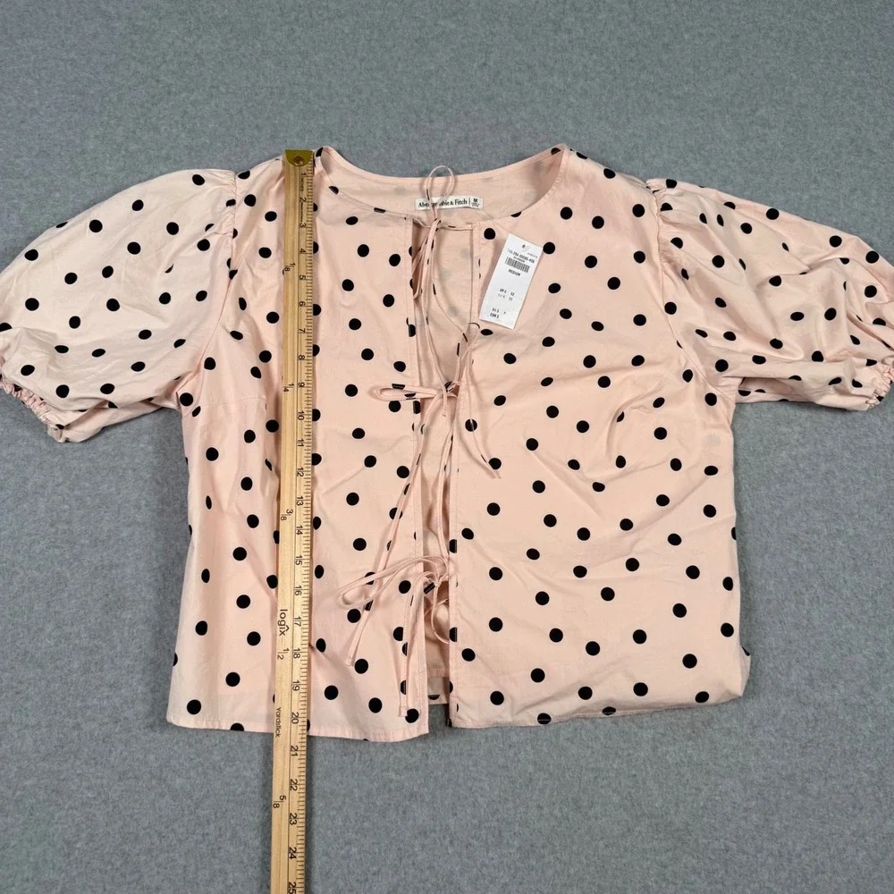 Abercrombie & Fitch Pink Polka Dot Coquette Puff Sleeve Cotton Top Medium New